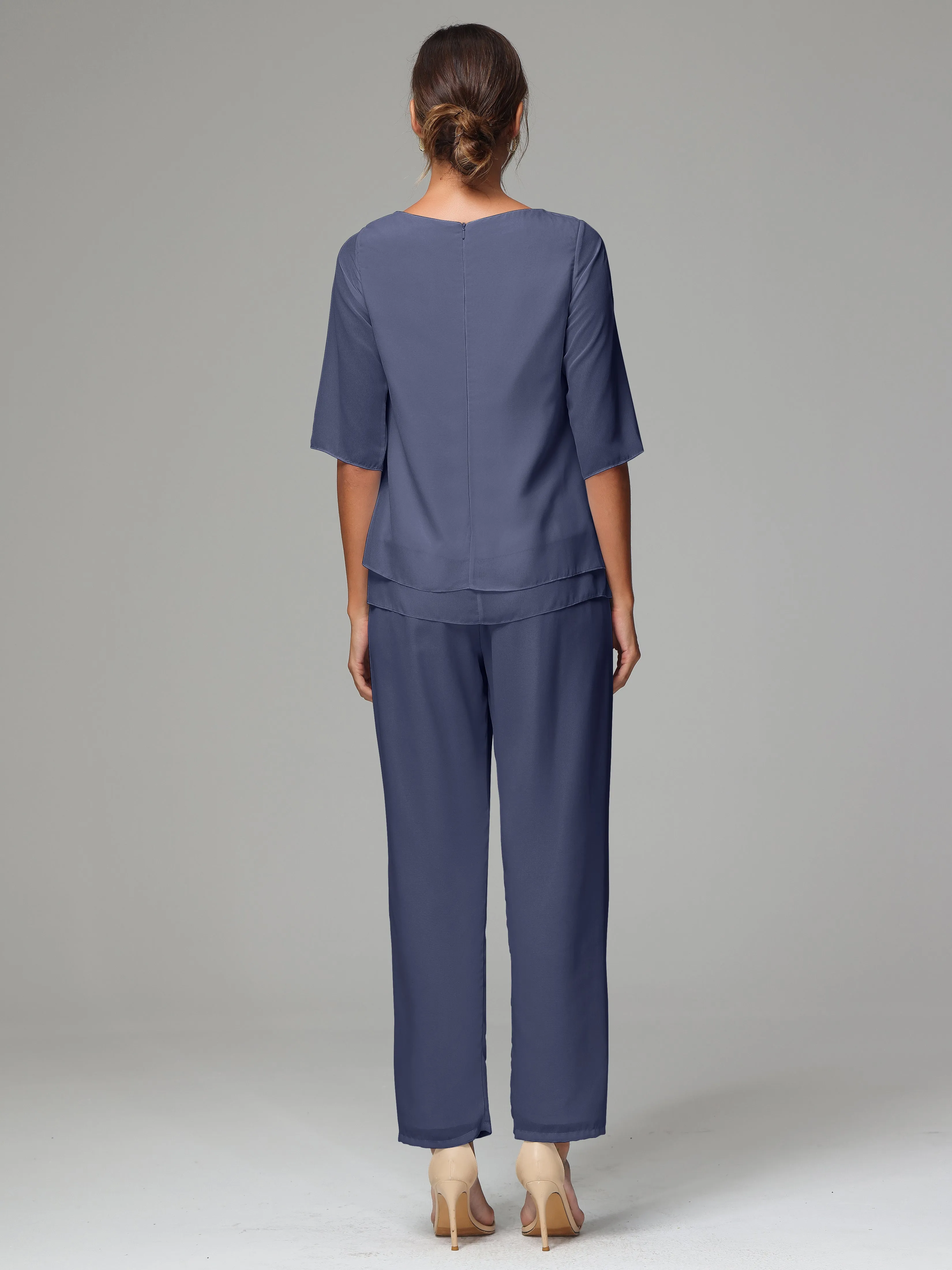Simple Chiffon Half Sleeves Mother Of The Bride Dress Pants Suits