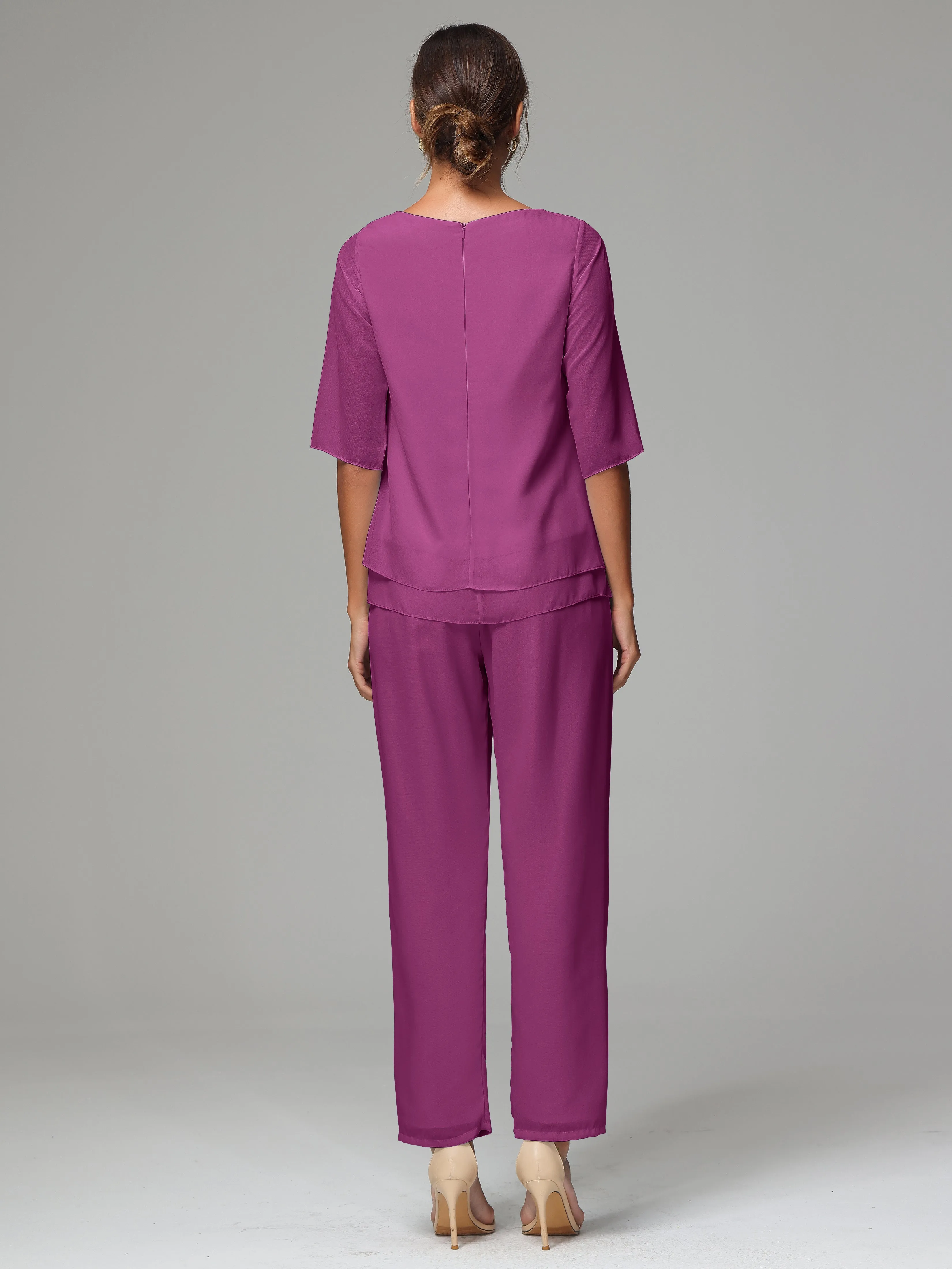 Simple Chiffon Half Sleeves Mother Of The Bride Dress Pants Suits