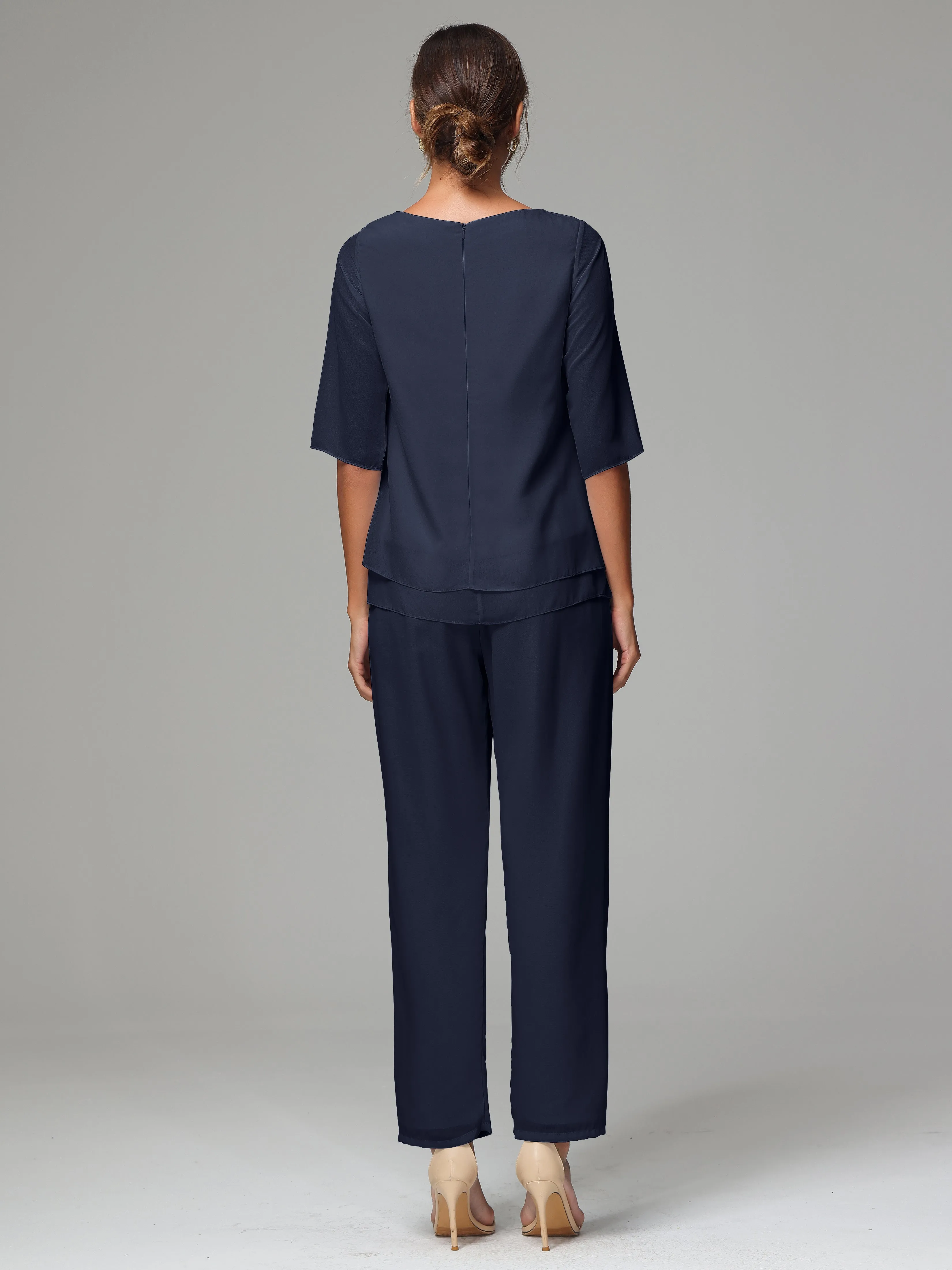 Simple Chiffon Half Sleeves Mother Of The Bride Dress Pants Suits