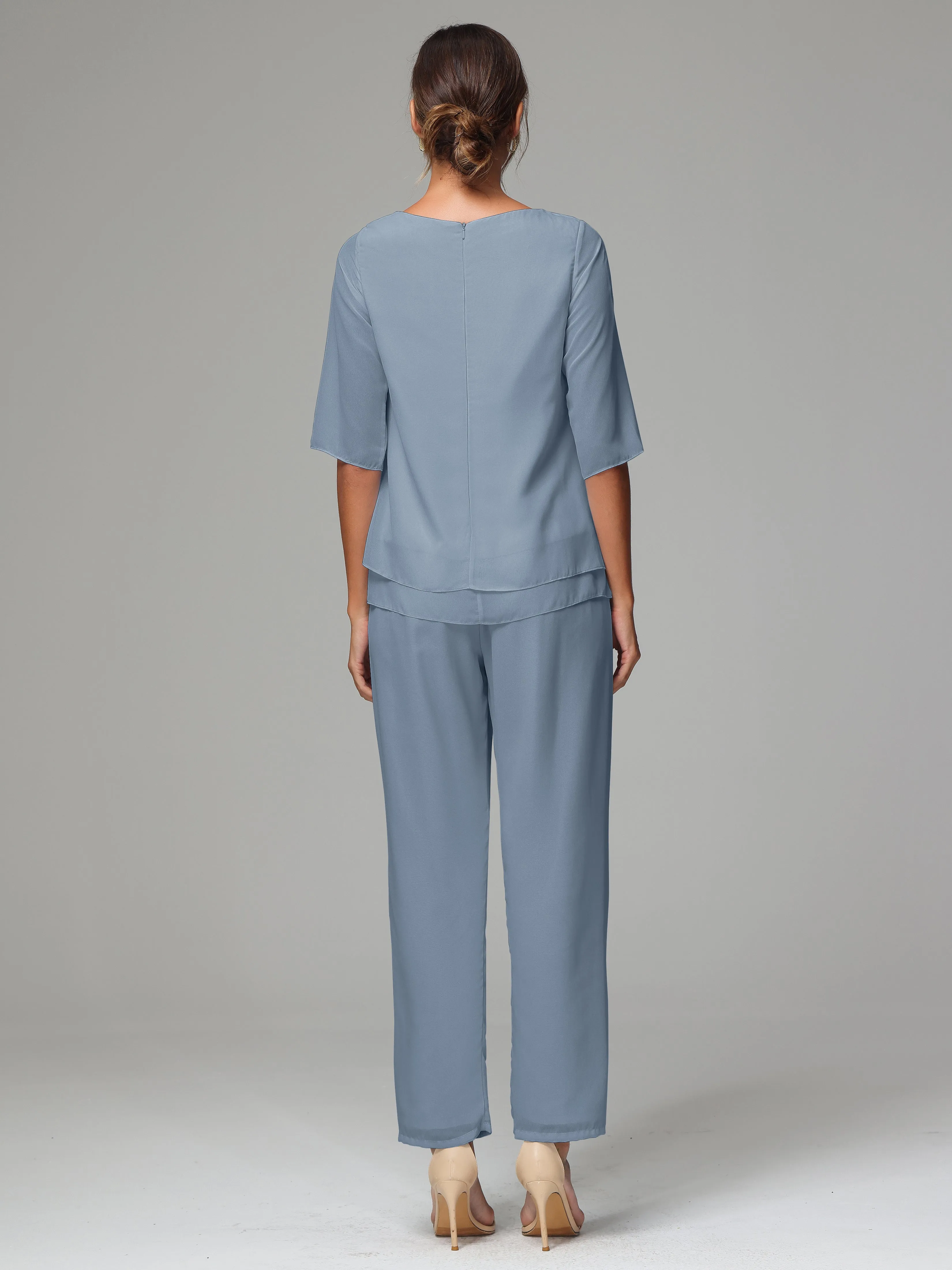 Simple Chiffon Half Sleeves Mother Of The Bride Dress Pants Suits