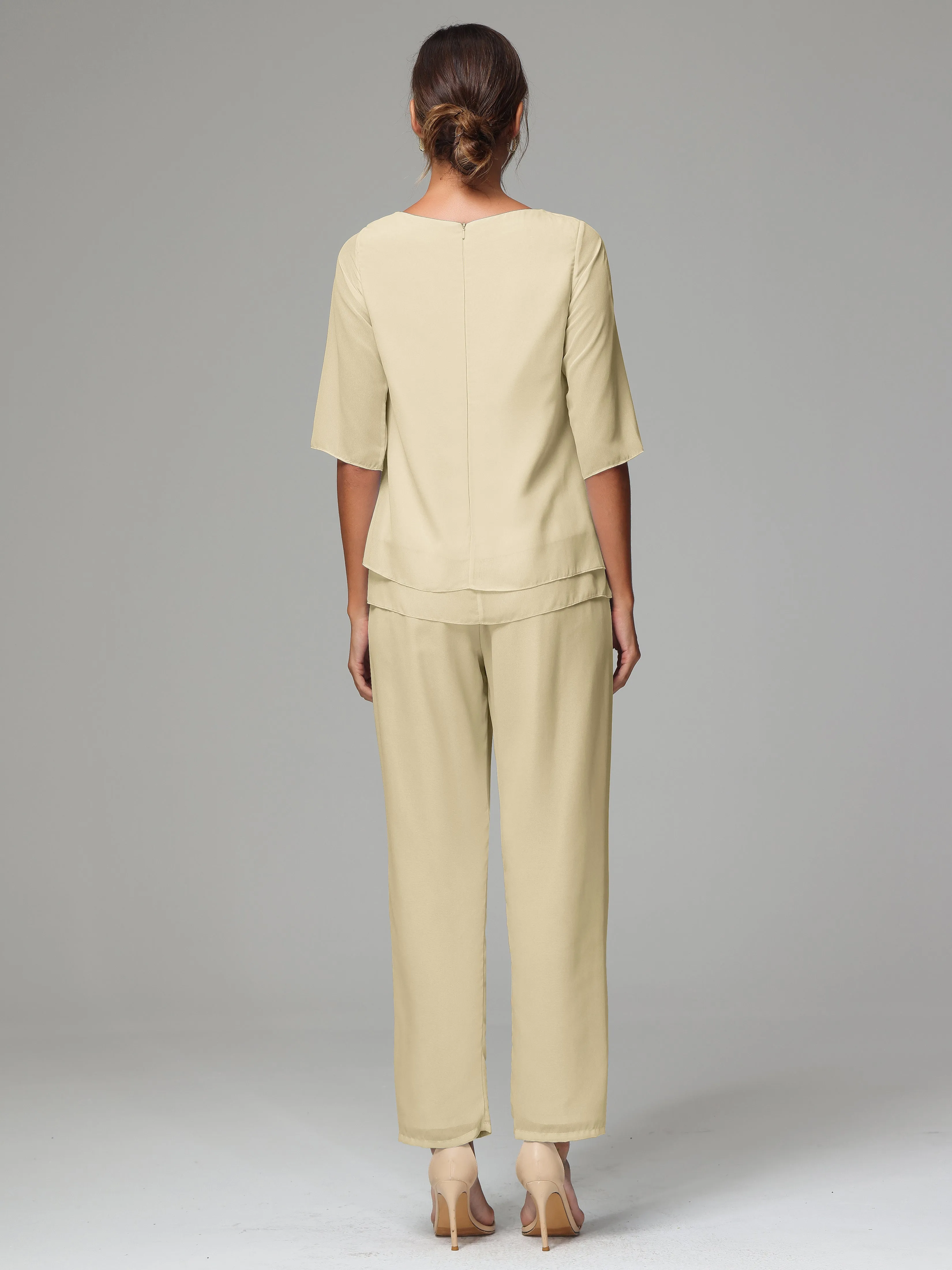 Simple Chiffon Half Sleeves Mother Of The Bride Dress Pants Suits