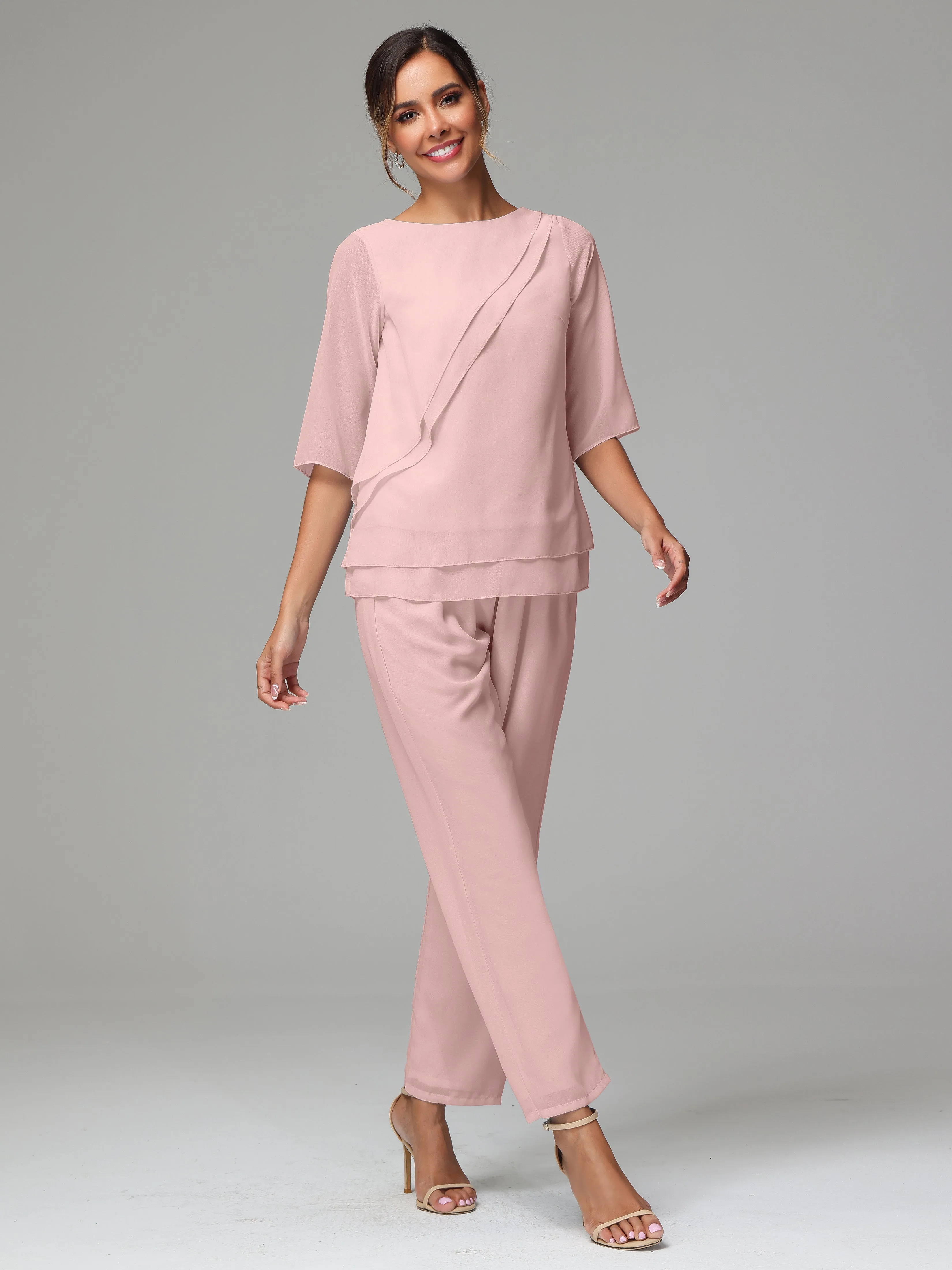 Simple Chiffon Half Sleeves Mother Of The Bride Dress Pants Suits