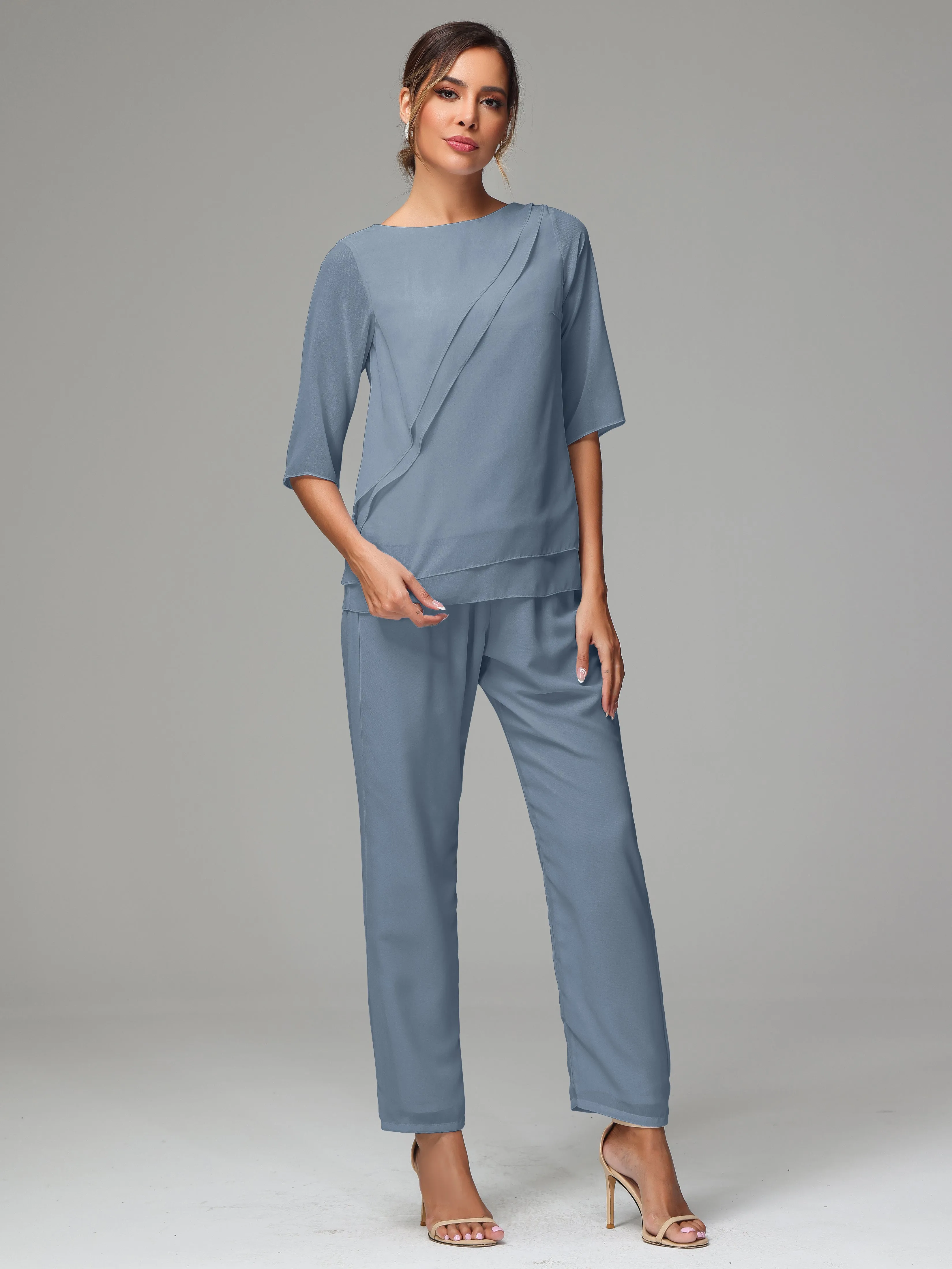 Simple Chiffon Half Sleeves Mother Of The Bride Dress Pants Suits