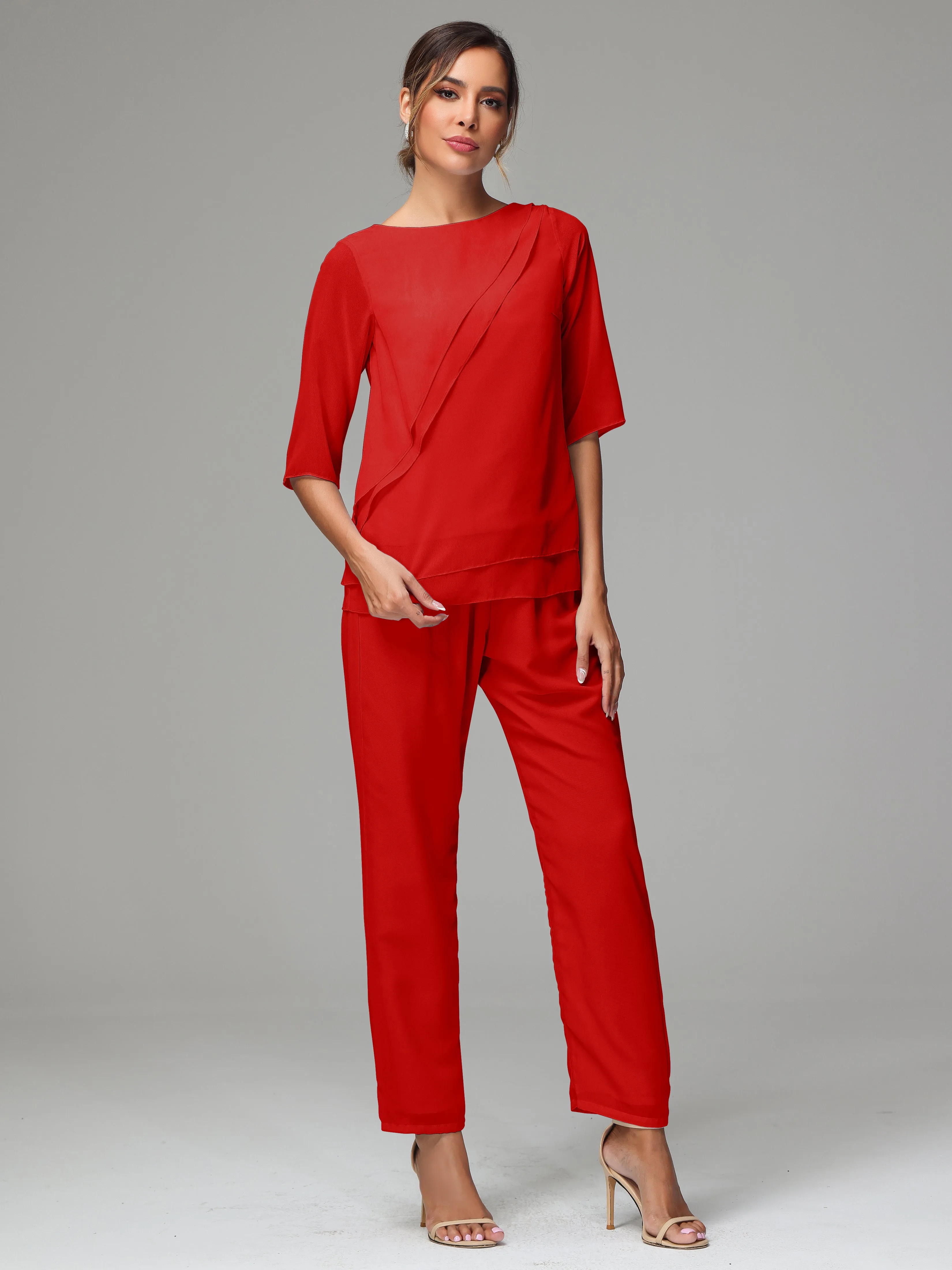 Simple Chiffon Half Sleeves Mother Of The Bride Dress Pants Suits