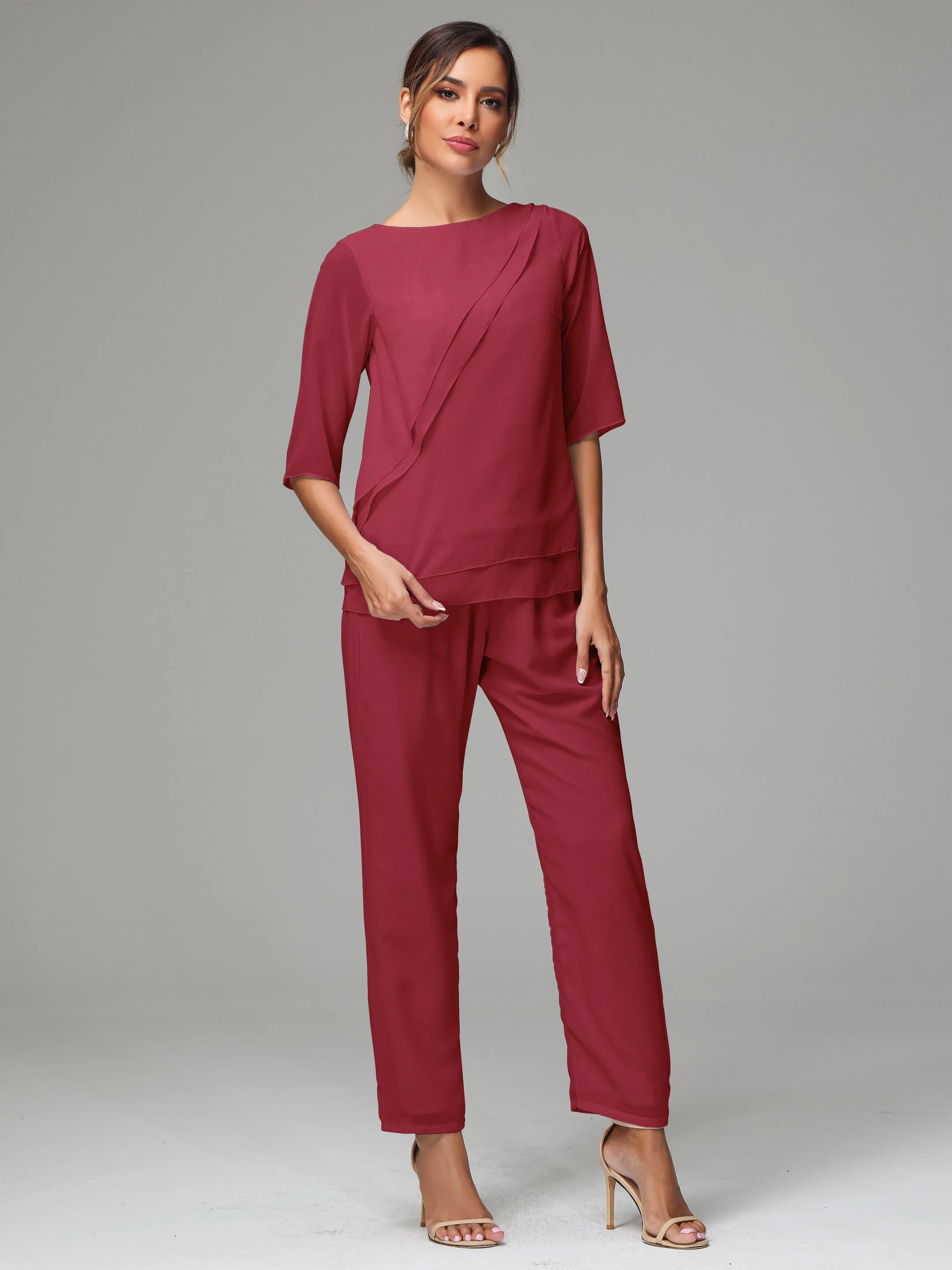Simple Chiffon Half Sleeves Mother Of The Bride Dress Pants Suits
