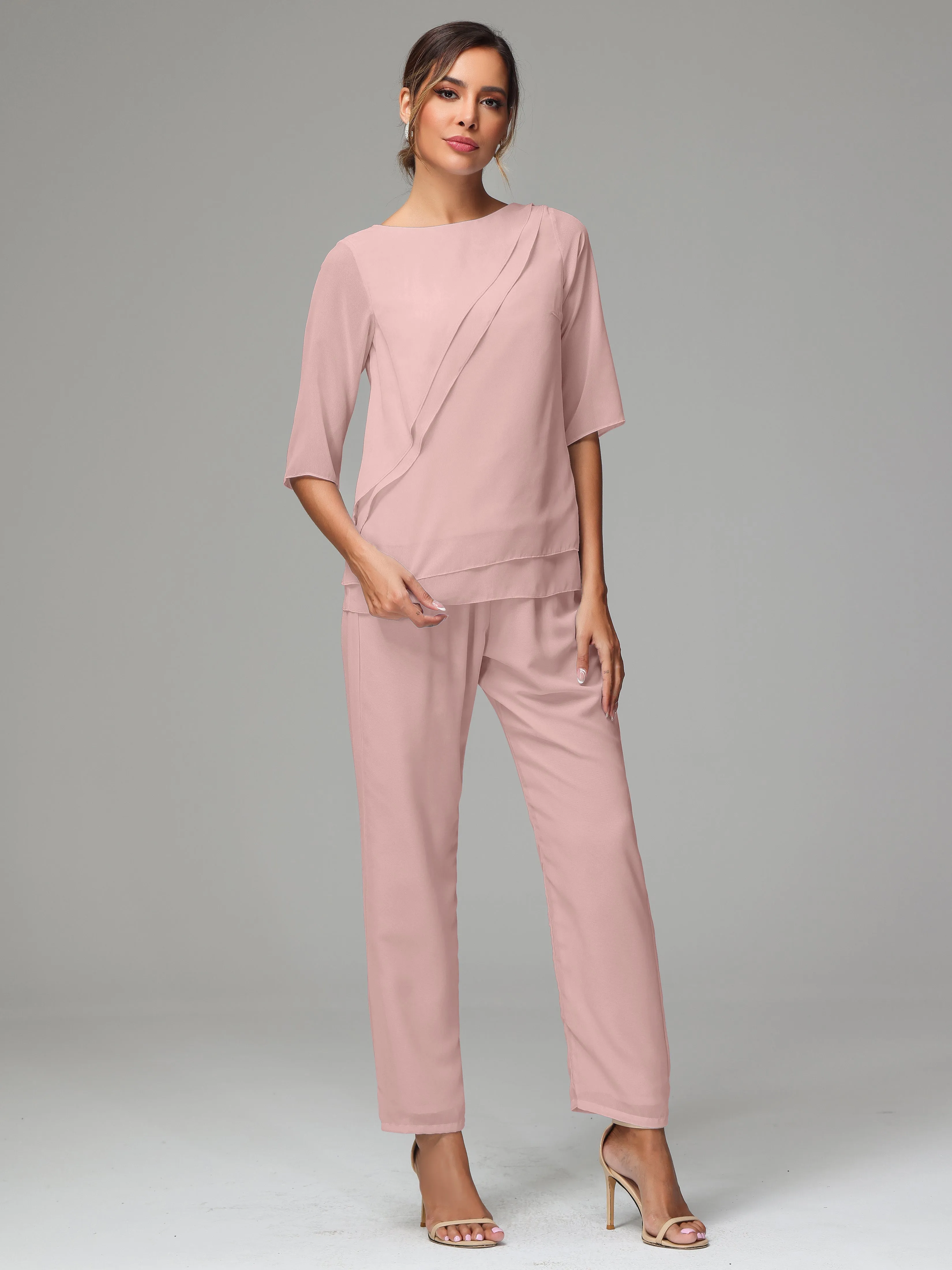 Simple Chiffon Half Sleeves Mother Of The Bride Dress Pants Suits