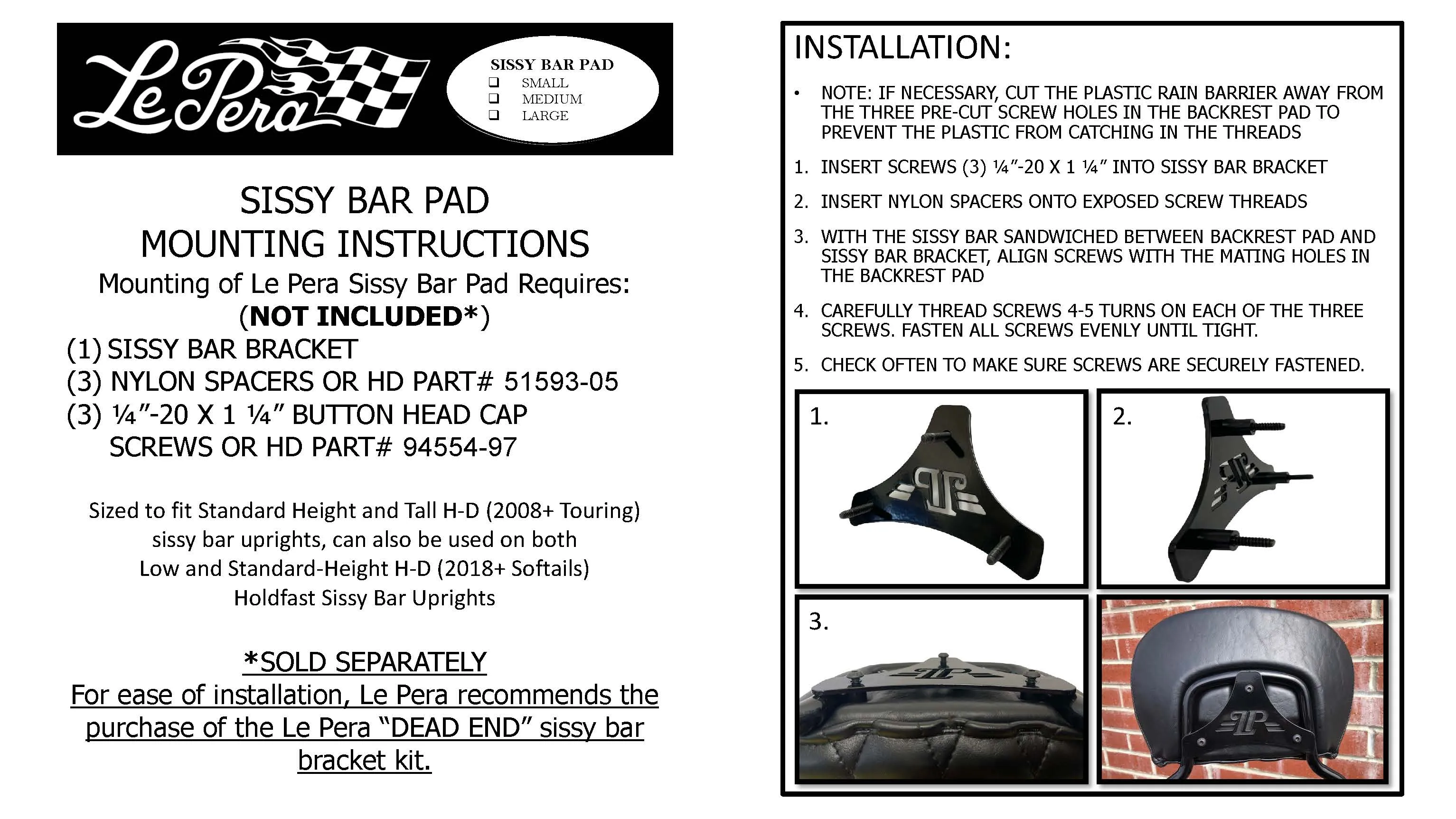 Sissy Bar Pad / Pleated / Dull Black Vinyl