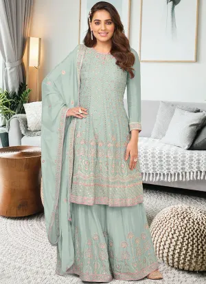Sky Blue Multi Embroidery Traditional Gharara Suit