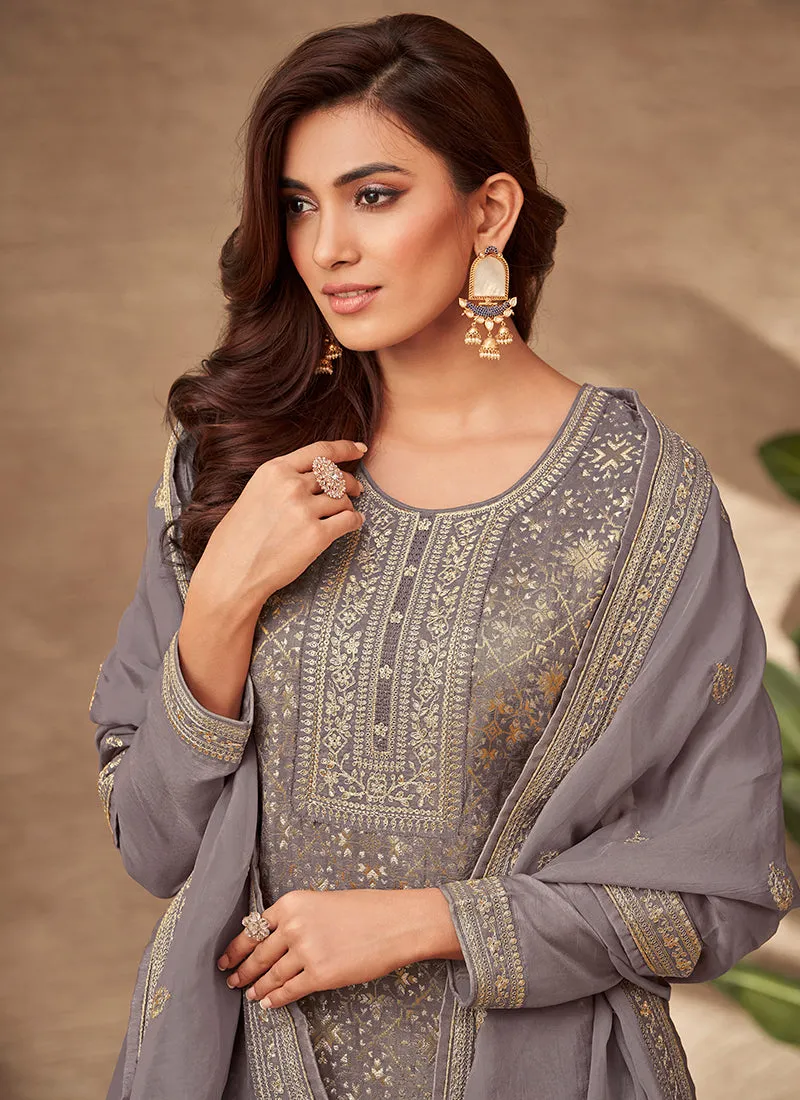Slate Grey Sequence Embroidery Salwar Kameez