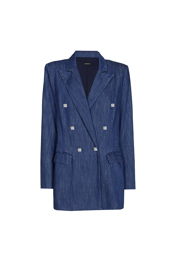 SMOOTH SLIGHTLY FITTED DENIM BLAZER