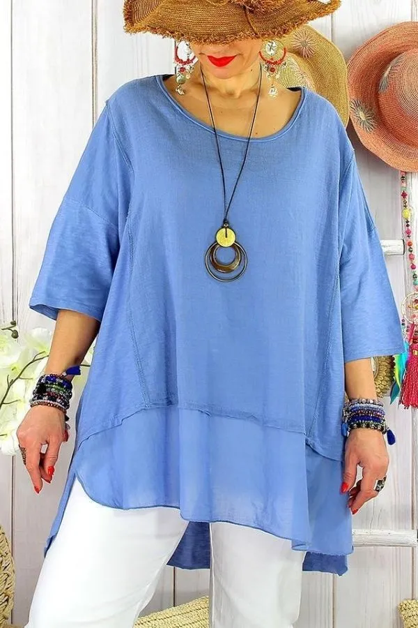Solid Color Ruffle Hem Blouse