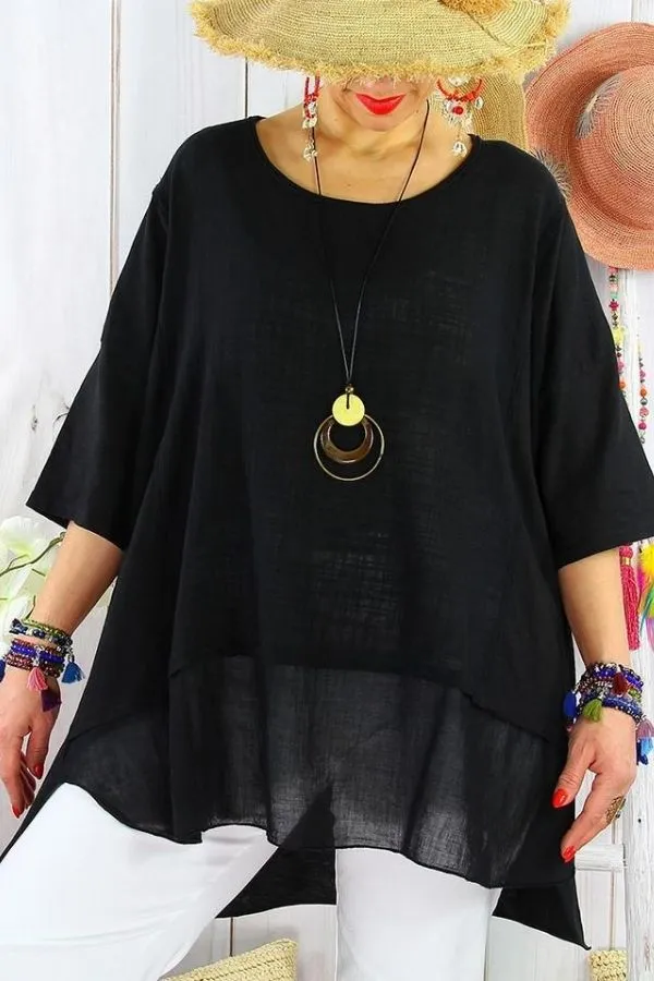 Solid Color Ruffle Hem Blouse