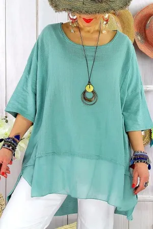 Solid Color Ruffle Hem Blouse