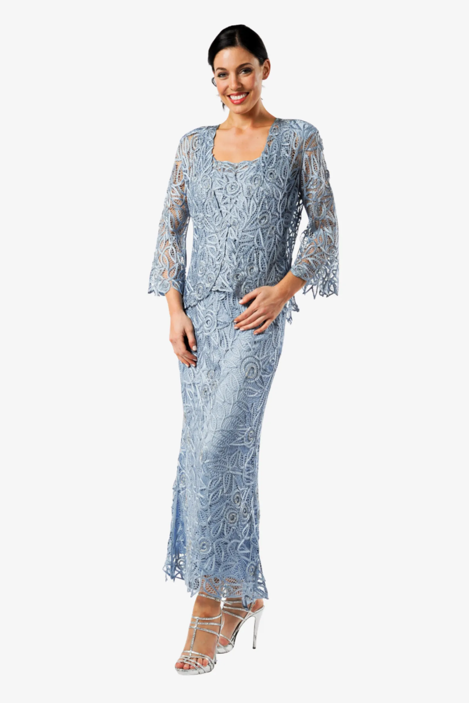 Soulmates C710 3/4" Bell Sleeve Silk Jacket Top and Skirt Set