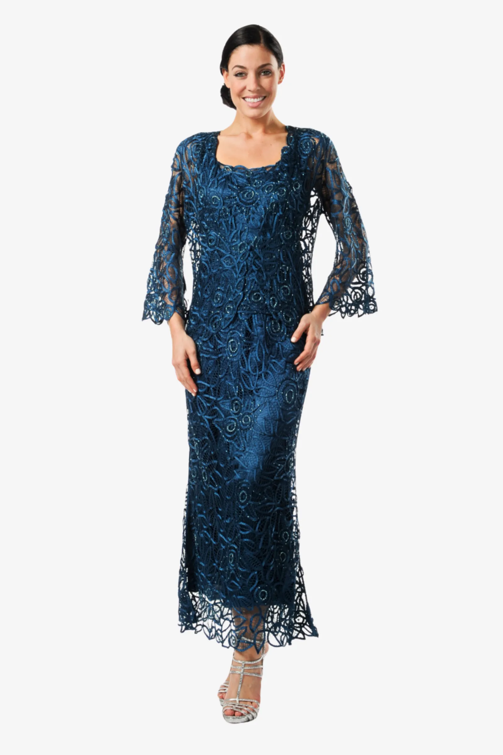 Soulmates C710 3/4" Bell Sleeve Silk Jacket Top and Skirt Set