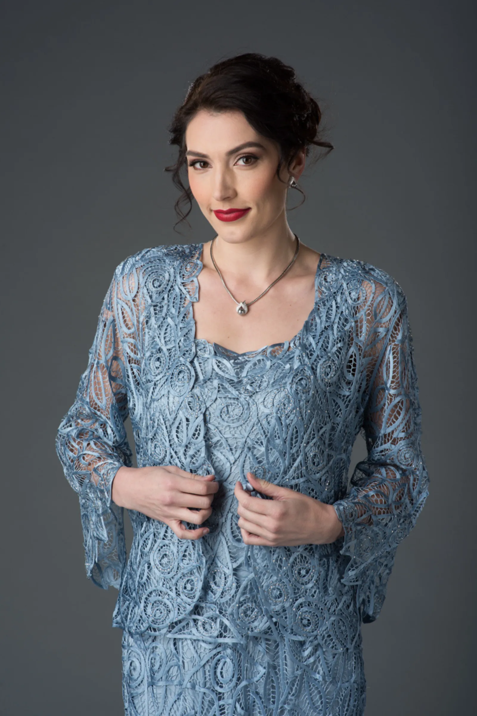 Soulmates C710 3/4" Bell Sleeve Silk Jacket Top and Skirt Set
