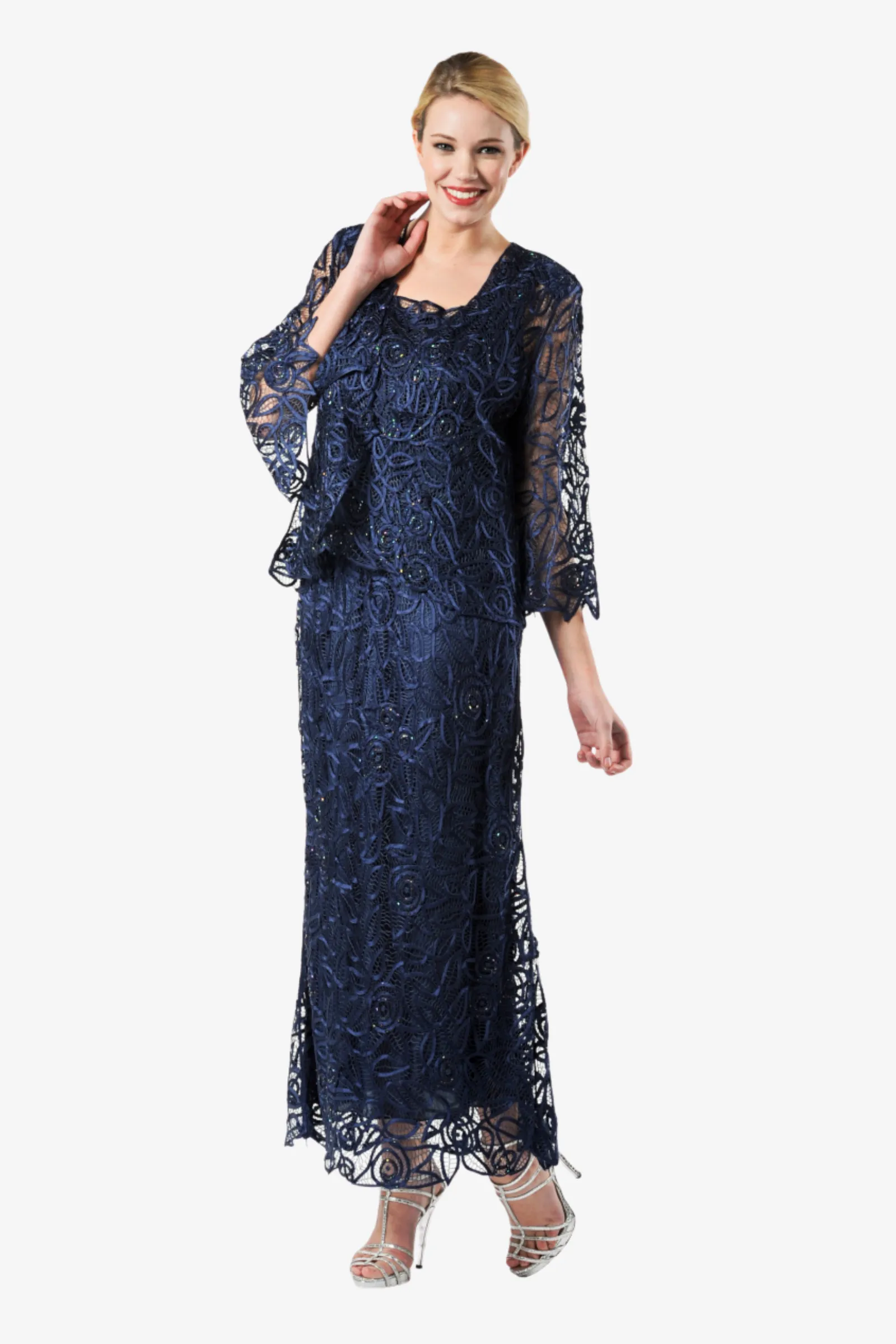 Soulmates C710 3/4" Bell Sleeve Silk Jacket Top and Skirt Set