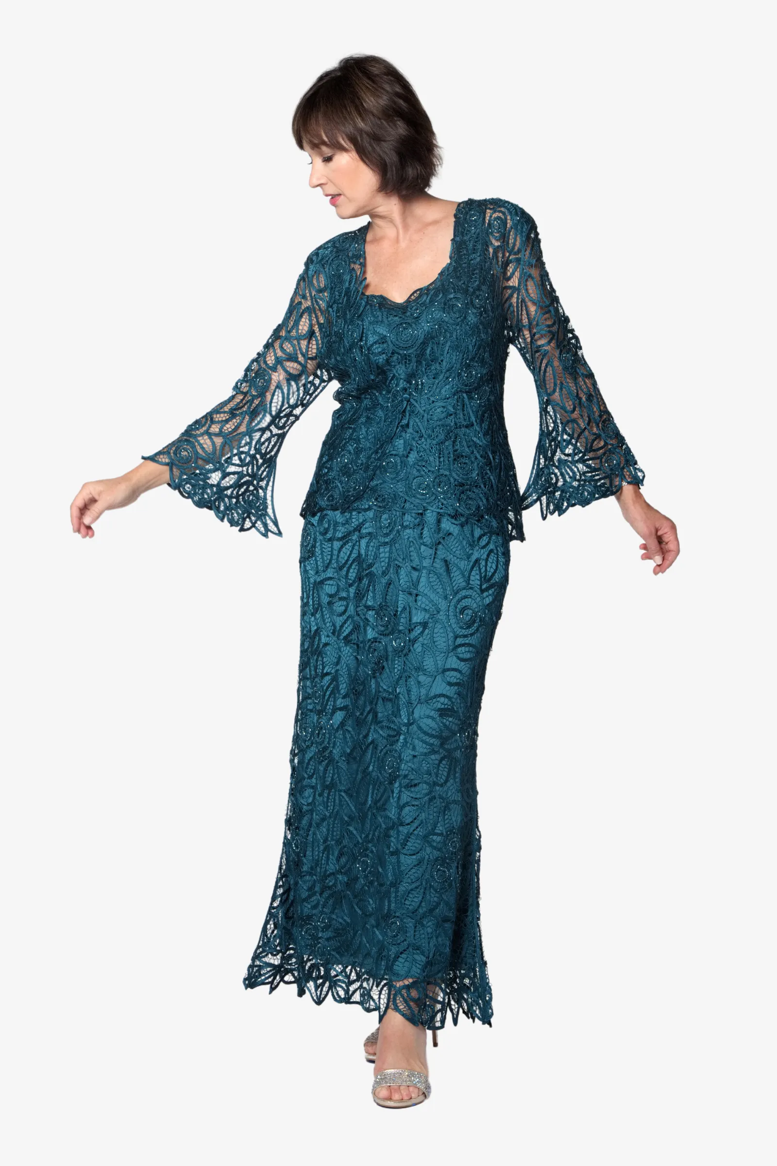 Soulmates C710 3/4" Bell Sleeve Silk Jacket Top and Skirt Set
