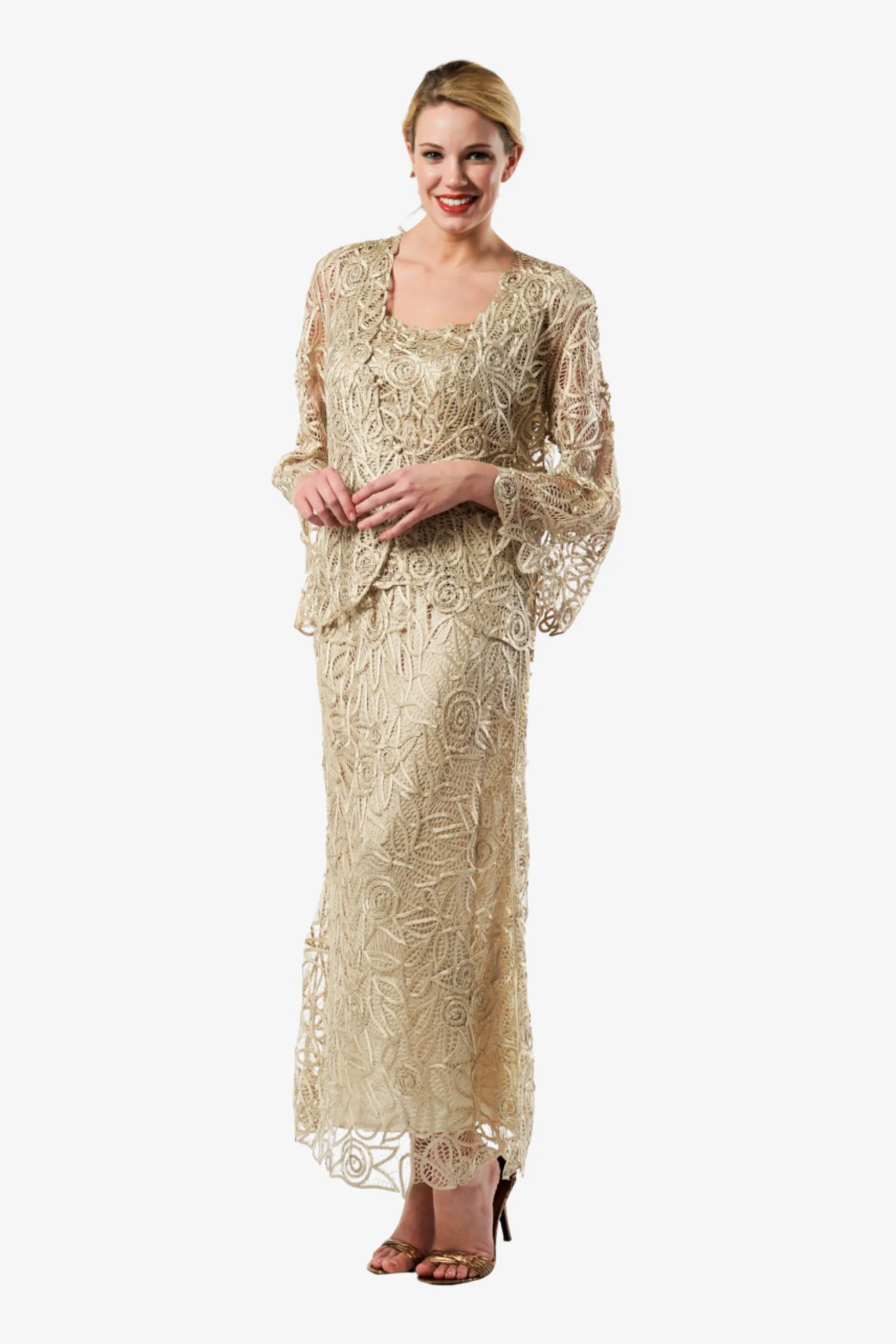 Soulmates C710 3/4" Bell Sleeve Silk Jacket Top and Skirt Set