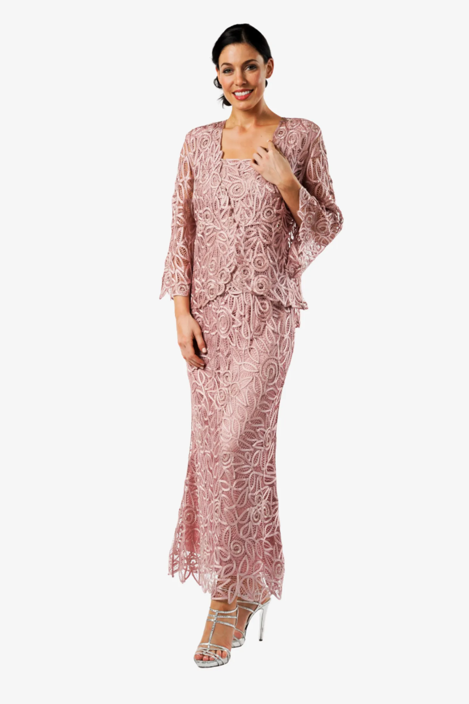 Soulmates C710 3/4" Bell Sleeve Silk Jacket Top and Skirt Set
