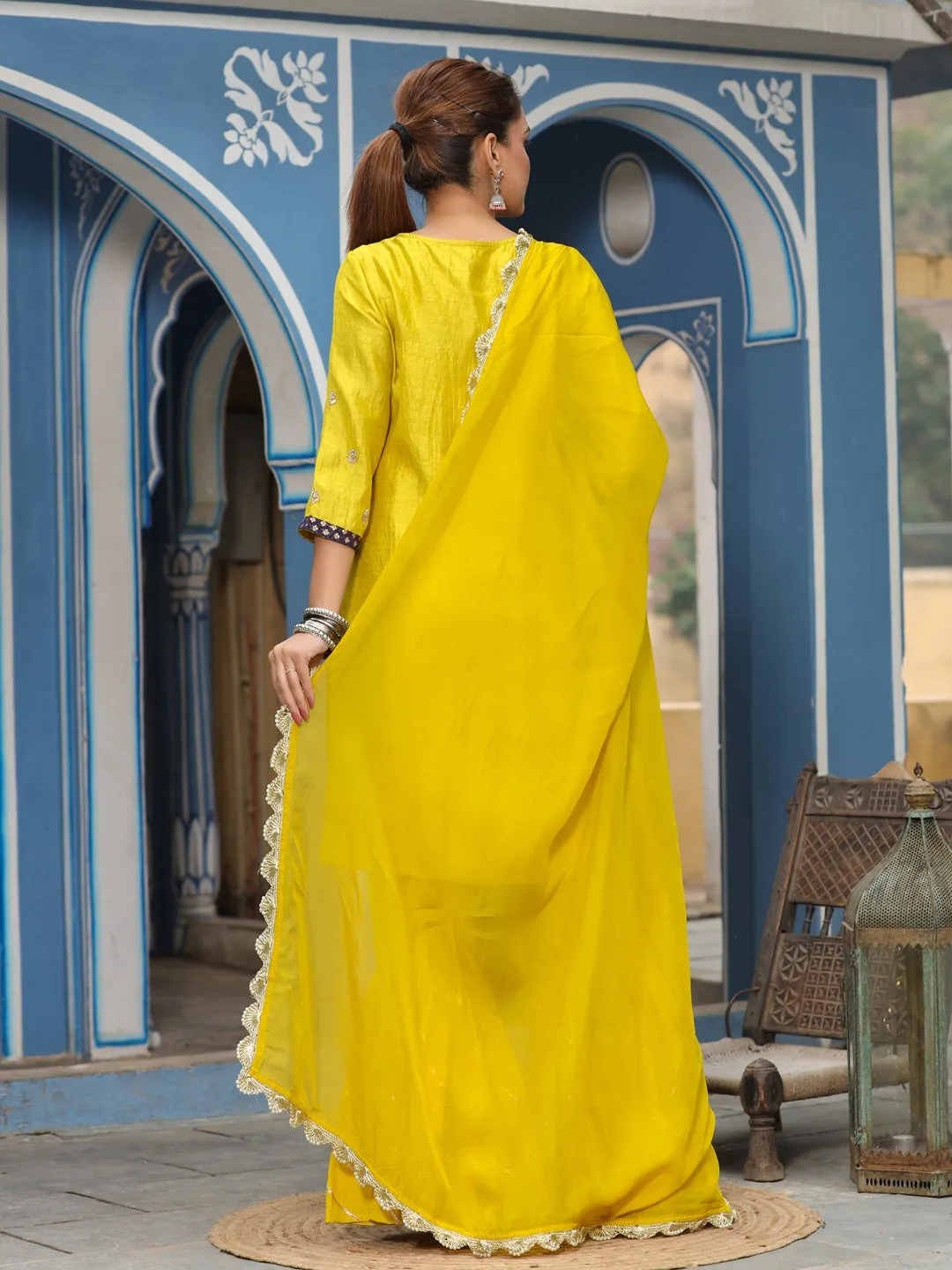 Straight Embroidered Kurta With Sharara & Dupatta