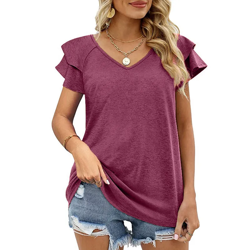 Stunncal Peach Heart Collar Ruffle T-Shirt(7 colors)