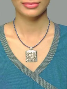 Stunning, Kutch-inspired, large hammer-finish square pendant with jali