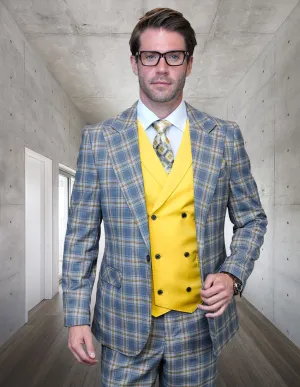 SUNSET GRAY 3 PC MODERN FIT PLAID SUIT