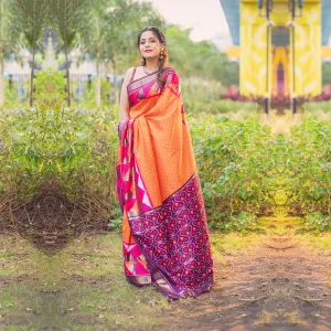 Sunset Orange Saree with Royal Purple Pallu