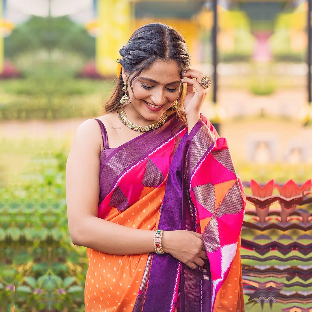 Sunset Orange Saree with Royal Purple Pallu