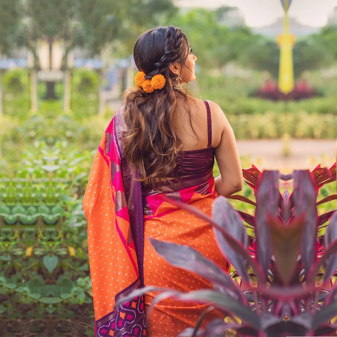 Sunset Orange Saree with Royal Purple Pallu