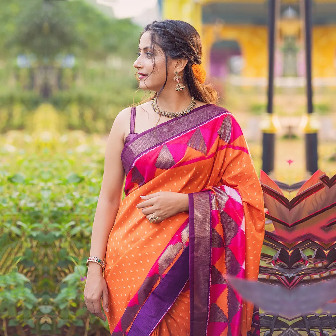 Sunset Orange Saree with Royal Purple Pallu