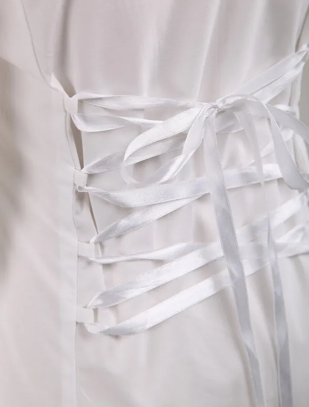 Sweet Lolita Blouse Long Sleeves White Cotton Stand Collar Bow Ruffles