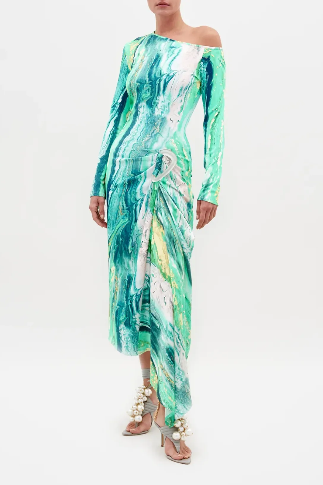 Tahia Dress | Green Marble