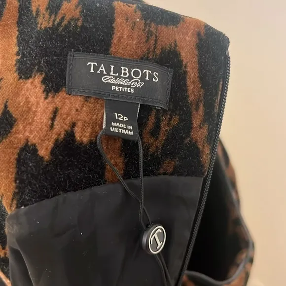 Talbots 100% Cotton Black and Brown Midi Dress, Sz. 12P