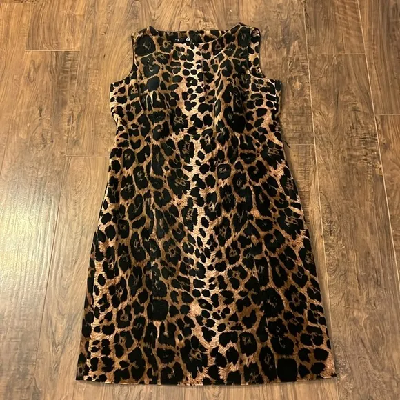 Talbots 100% Cotton Black and Brown Midi Dress, Sz. 12P
