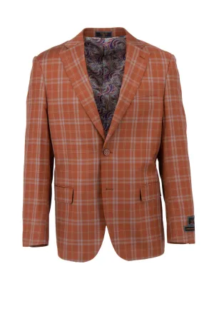 Tiglio Luxe Amber with Gray Windowpane Dolcetto Modern Fit, Pure Wool Jacket TL6340