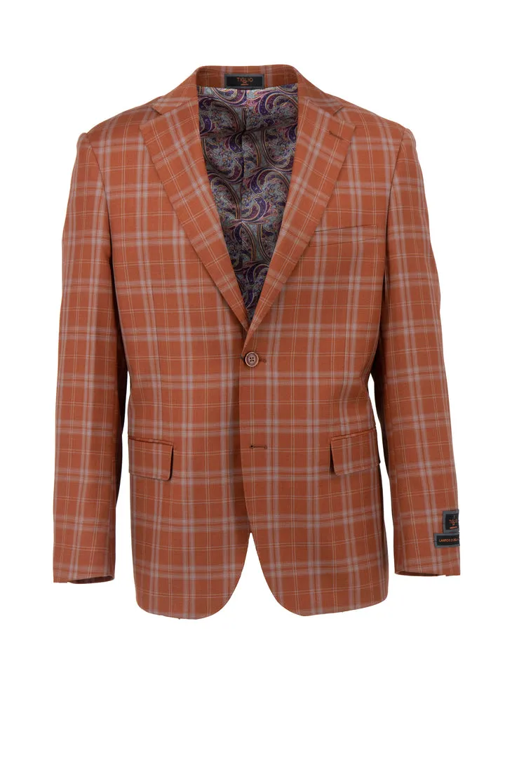 Tiglio Luxe Amber with Gray Windowpane Dolcetto Modern Fit, Pure Wool Jacket TL6340