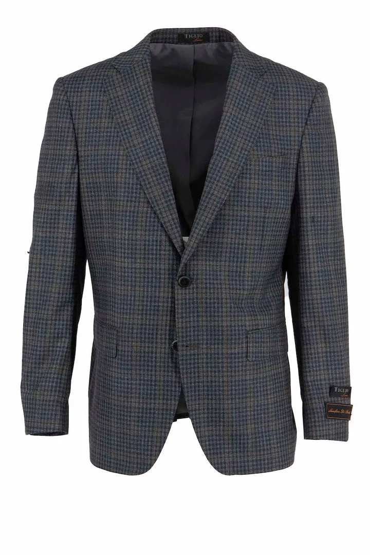Tiglio Luxe Gray Mini Check with Taupe Windowpane Dolcetto Modern Fit, Pure Wool Jacket TL3328