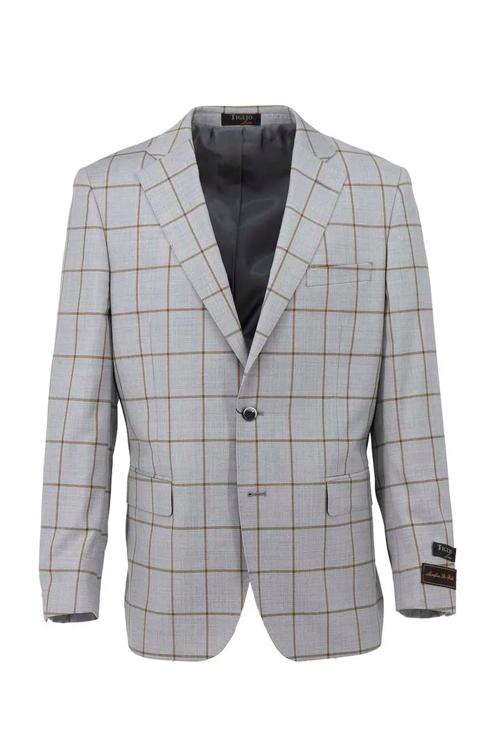 Tiglio Luxe Gray with Brown Windowpane Dolcetto Modern Fit, Pure Wool Jacket TL5547