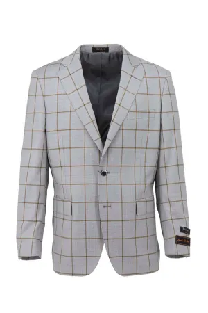 Tiglio Luxe Gray with Brown Windowpane Dolcetto Modern Fit, Pure Wool Jacket TL5547