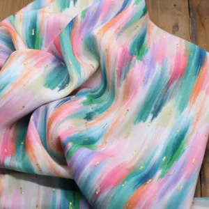 Tissu Viscose ZELIE Plumetis dorés - Vert/Rose (vendu x10cm)