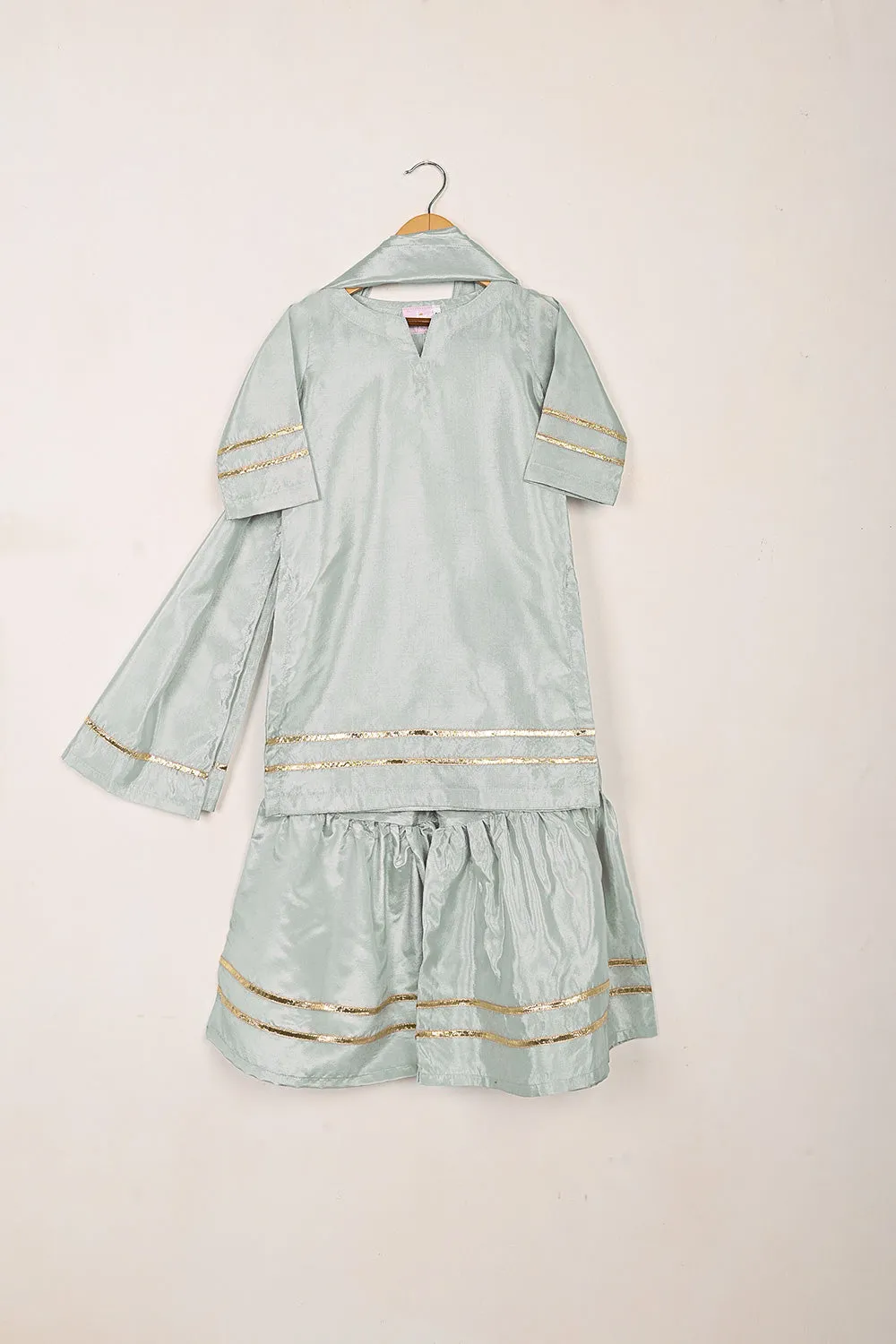 TKF-260-Gray - Kids 3Pc Ready to Wear Silk Formal Gharara Dress