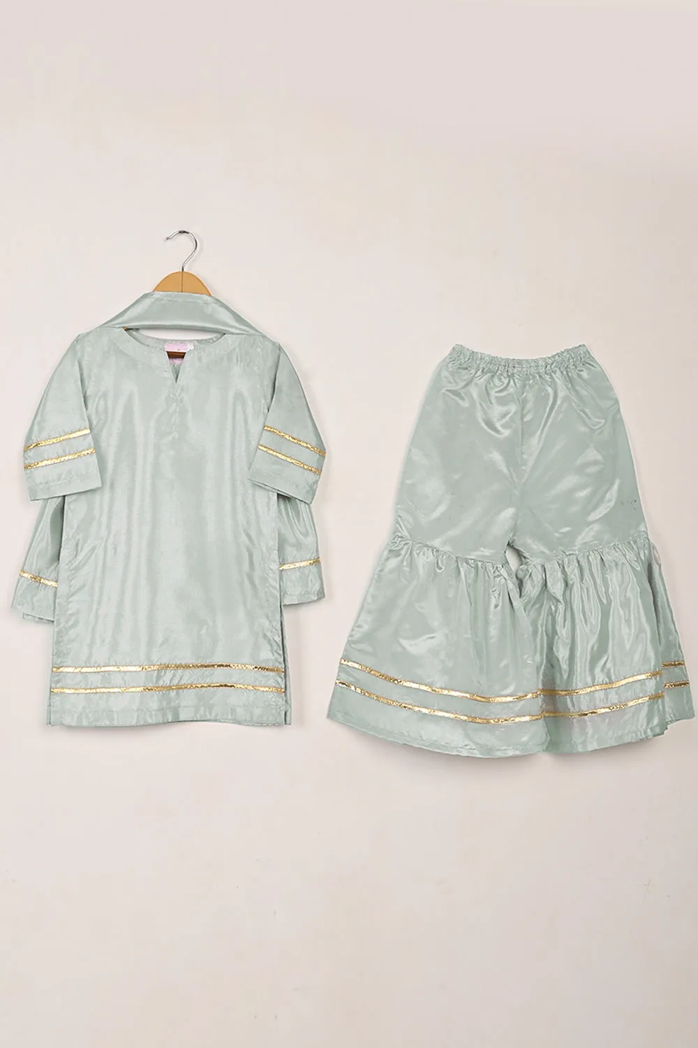 TKF-260-Gray - Kids 3Pc Ready to Wear Silk Formal Gharara Dress