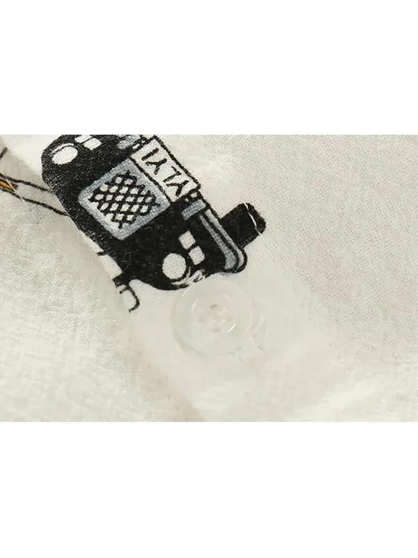 Toddler Boys Cars Printed White Long-sleeved Shirt