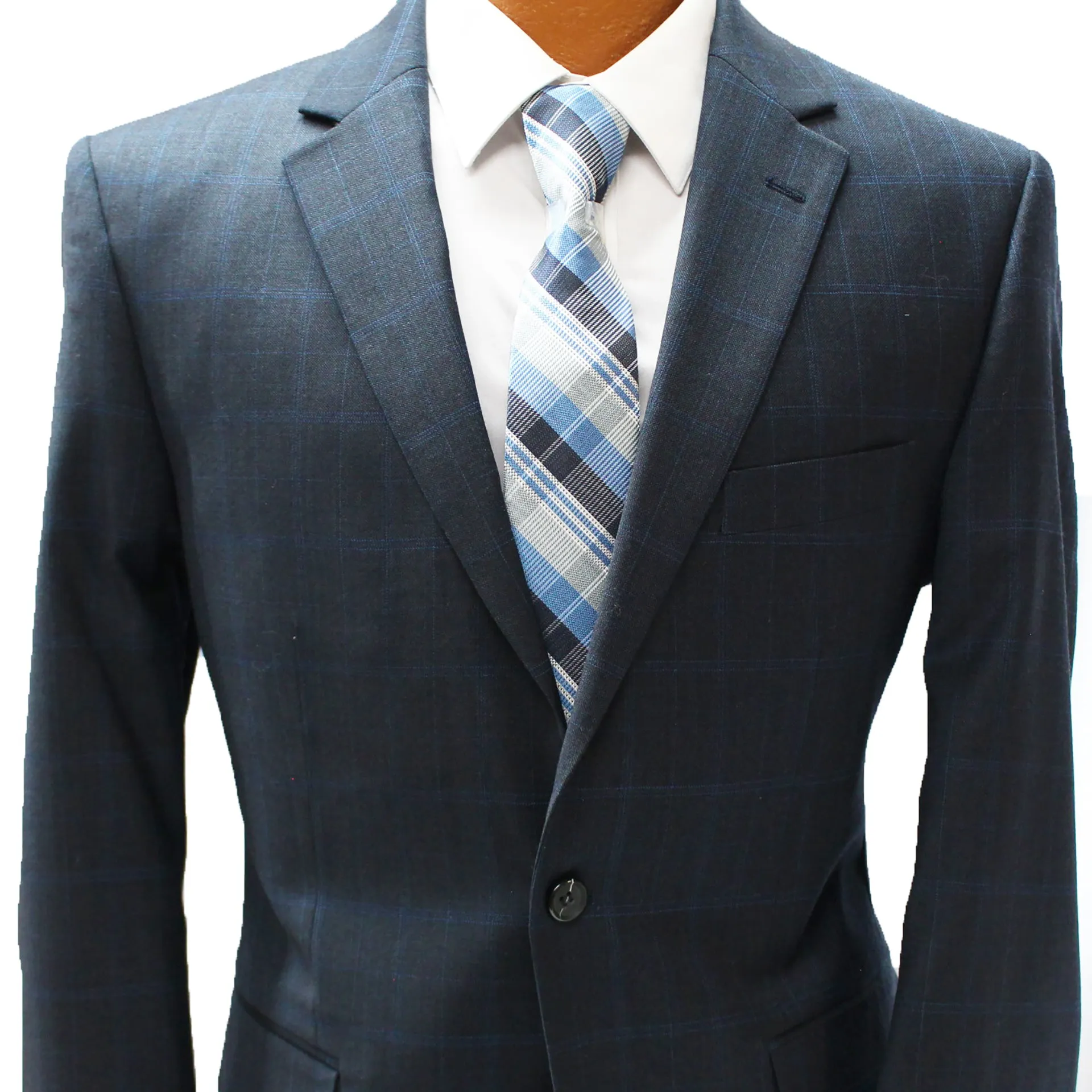 Top Lapel Blue Windowpane Modern Fit Performance Wool Suit
