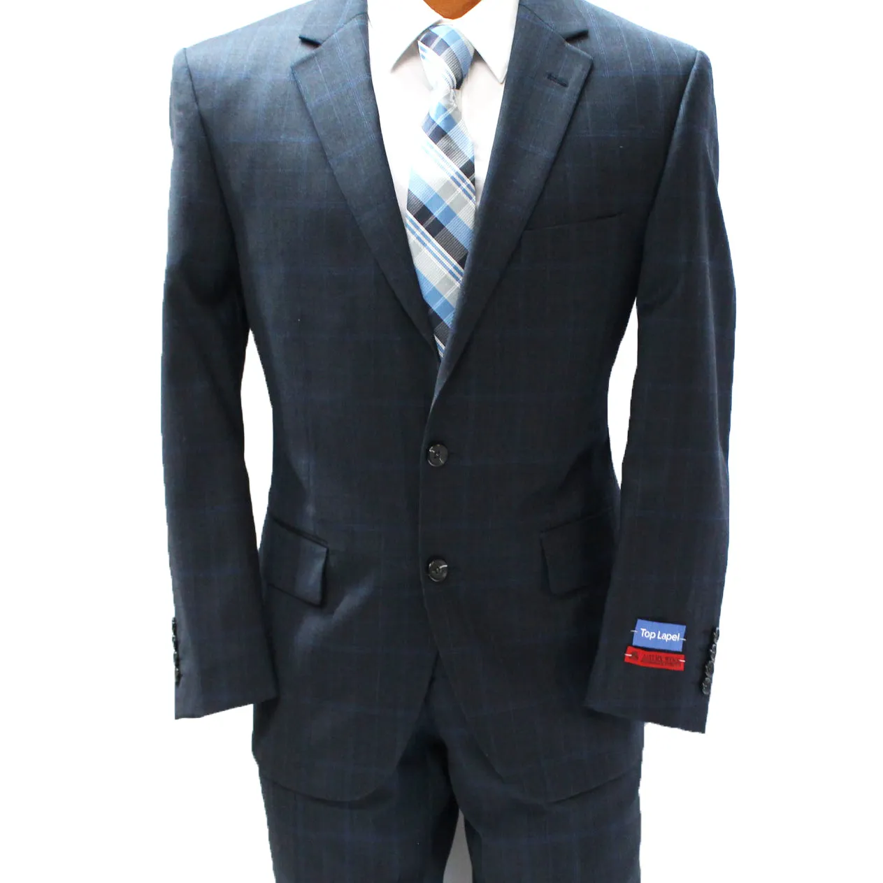 Top Lapel Blue Windowpane Modern Fit Performance Wool Suit