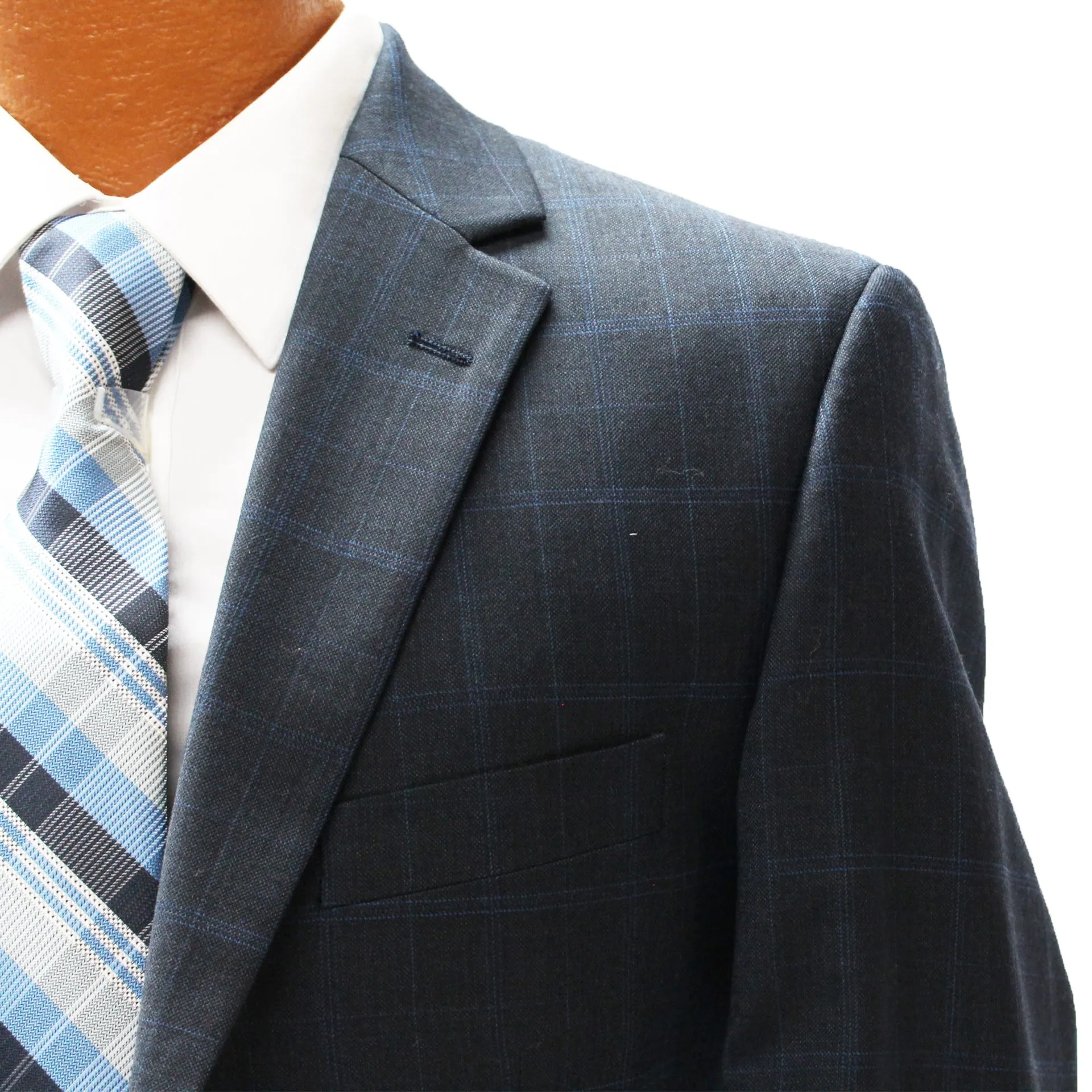 Top Lapel Blue Windowpane Modern Fit Performance Wool Suit