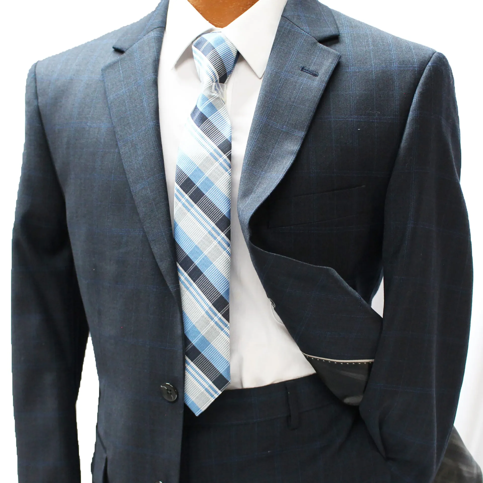 Top Lapel Blue Windowpane Modern Fit Performance Wool Suit