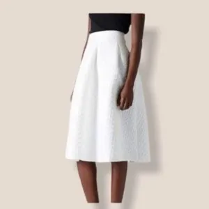 Topshop Diamond Jacquard Quilted Pleated Midi Skirt Fall Trend Off White
